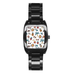 Summer Pineapple Fruit Tropical Stainless Steel Barrel Watch by Paksenen