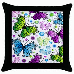 Butterflies, Abstract, Background, Colorful Throw Pillow Case (black)