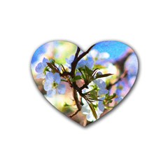 Springtime Pear Tree Blossoms Rubber Heart Coaster (4 Pack) by ExtraAwesomeSauce