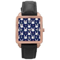 Cute Bunny Pattern, Easter, Koteto Rose Gold Leather Watch 