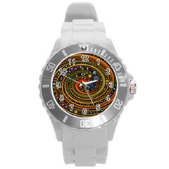 Swirl Vortex Emoji Cyclone Motion Art Round Plastic Sport Watch (l) by Paksenen