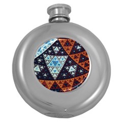 Fractal Triangle Geometric Abstract Pattern Round Hip Flask (5 Oz)