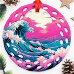 Waves Mountains Sky Round Filigree Ornament (Two Sides) Front