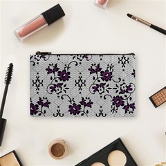 Elegant Purple Floral Jacquard Mesh Lace Fabric Cosmetic Bag (small)
