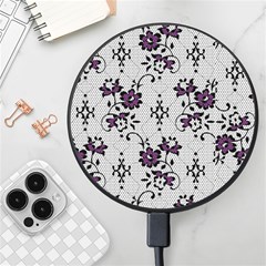 Elegant Purple Floral Jacquard Mesh Lace Fabric Wireless Fast Charger(black) by ArtfulThreads