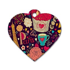 Collage Worx Black Collage Cupcake Eifel Tower Fireworks Paris Dog Tag Heart (one Side)