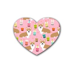 Corgi Bubble Boba Tea Pink Pattern Rubber Heart Coaster (4 Pack) by Salmanaz77