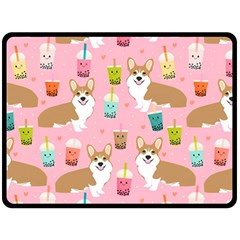 Corgi Bubble Boba Tea Pink Pattern Two Sides Fleece Blanket (large)
