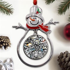Doodle New York City Nyc Metal Snowman Ornament by Salmanaz77