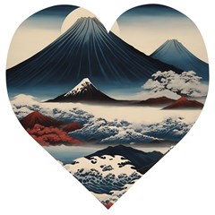 Hokusai Moutains Japan Wooden Puzzle Heart
