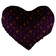 Moon Stars Pattern Large 19  Premium Flano Heart Shape Cushions