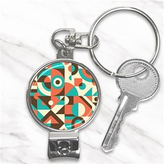 Retro Colorful Background, Retro Abstraction Nail Clippers Key Chain by kyorashop23