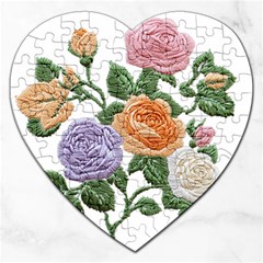 Embroidery Roses Floral Design Jigsaw Puzzle (heart)
