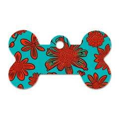 Mid Century Retro Floral 1970s 1960s Pattern 103 Dog Tag Bone (one Side)