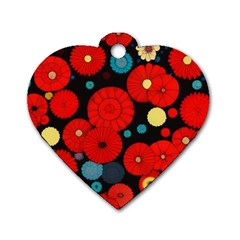Mid Century Retro Floral 1970s 1960s Pattern 104 Dog Tag Heart (one Side)