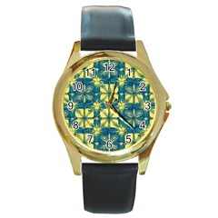 Royal Fractal Pattern 2 Round Gold Metal Watch