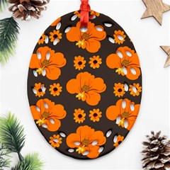 Retro 40s 50s Flowers Pattern Halloween 2 Ornament (oval Filigree)