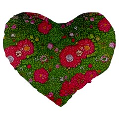 Mid Century Retro Floral 1970s 1960s Pattern 88 Large 19  Premium Flano Heart Shape Cushions by violetheavensky