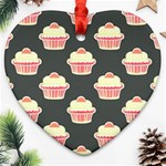Retro 40s 50s Cupcake Pattern 4 Heart Ornament (Two Sides) Front