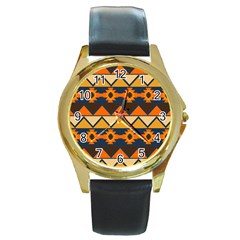 Aztec Mexico Inca Mayan Design Round Gold Metal Watch