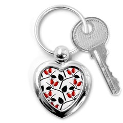 Rose Hip Pattern Branches Autumn Key Chain (heart)