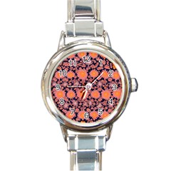 Mid Century Retro Floral 1970s 1960s Pattern 74 Round Italian Charm Watch