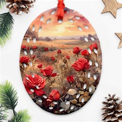 Roses Flower Field Sunset Nature Oval Filigree Ornament (two Sides)
