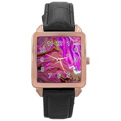 Magenta Waves Rose Gold Leather Watch 
