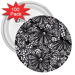 Mid Century Retro Floral 1970s 1960s Pattern 73 3  Buttons (100 Pack) 