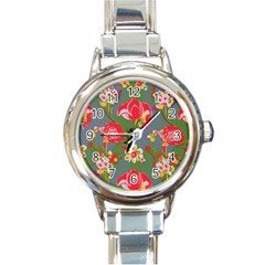 Mid Century Retro Floral 1970s 1960s Pattern 83 Round Italian Charm Watch