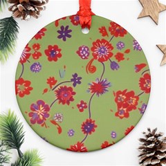 Mid Century Retro Floral 1970s 1960s Pattern 76 Round Ornament (two Sides)