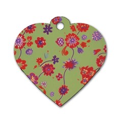 Mid Century Retro Floral 1970s 1960s Pattern 76 Dog Tag Heart (two Sides)