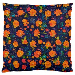 Mid Century Retro Floral 1970s 1960s Pattern 61 Large Premium Plush Fleece Cushion Case (two Sides)