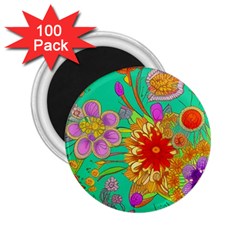 Mid Century Retro Floral 1970s 1960s Pattern 58 2 25  Magnets (100 Pack) 