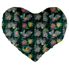 Mid Century Retro Floral 1970s 1960s Pattern 62 Large 19  Premium Heart Shape Cushions by violetheavensky