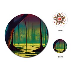Nature Swamp Water Sunset Spooky Night Reflections Bayou Lake Playing Cards Single Design (round) by Posterlux