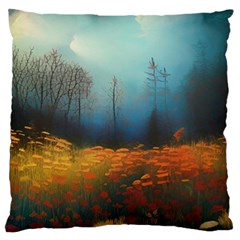 Wildflowers Field Outdoors Clouds Trees Cover Art Storm Mysterious Dream Landscape Large Premium Plush Fleece Cushion Case (one Side)