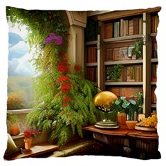 Room Interior Library Books Bookshelves Reading Literature Study Fiction Old Manor Book Nook Reading Large Cushion Case (two Sides)