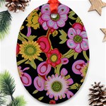 Mid Century Retro Floral 1970s 1960s Pattern 70 Oval Ornament (Two Sides) Front